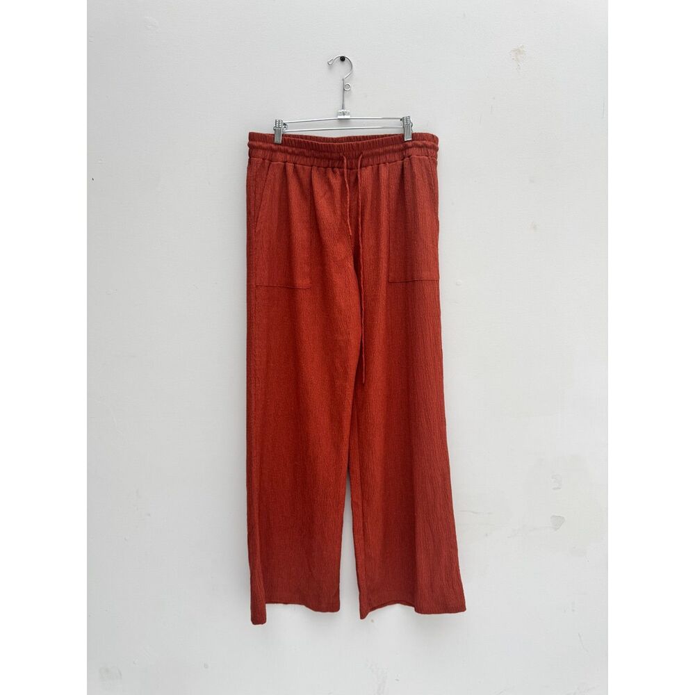 Ruby & Wren Rust Textured Crinkle Wide Leg Drawstring Pants Women's L